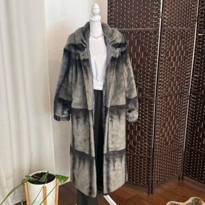 KENZUO Gray and Black Faux Fur Coat Women's Oversized Streetwear Size XXL